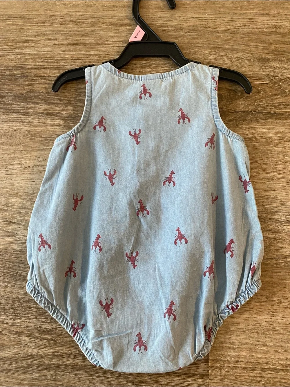 Carter's Light Blue Denim-Style Romper with Red Lobster Motif
